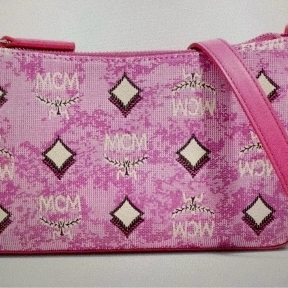MCM Pink Monogram Shoulder Bag with Diamond Motif